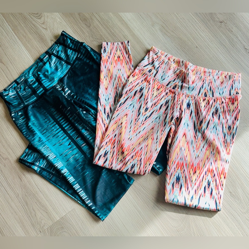 2 Pairs Women’s Workout Leggings M Colorful Pants Athletic Gym Athleasure
